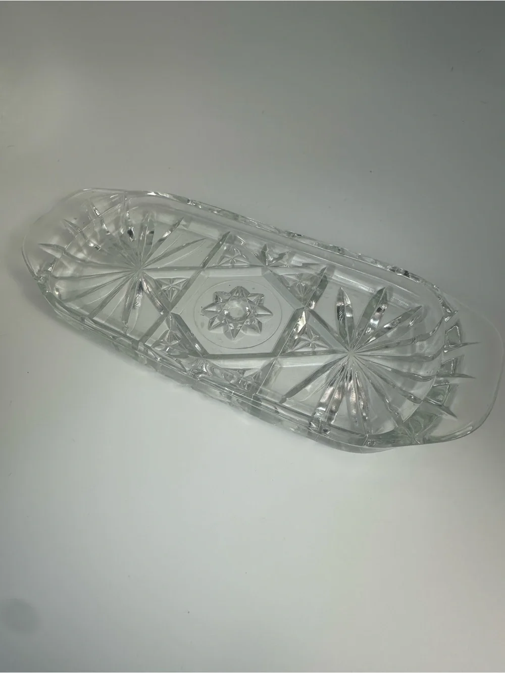 Vintage Cut Crystal Butter Dish Trinket Tray Soap Dish Vanity Catchall
